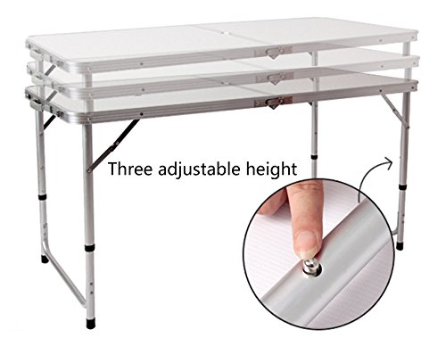 Homdox Height Adjustable Camping Folding Table Aluminum Table with Portable Carrying Handle Multi Purpose for Indoor Outdoor, White
