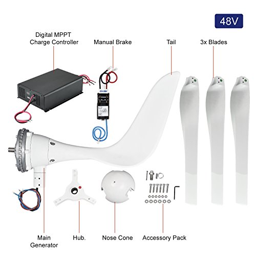 Automaxx Windmill 1200W 48V 21A Wind Turbine Generator kit. MPPT Charge Controller Included (Amp, Volt & Watt Display) + Automatic and Manual Braking System. DIY Installation.