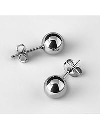 UHIBROS 316L Surgical Stainless Steel Round Ball Studs Earrings 5 Pair Set Assorted Sizes