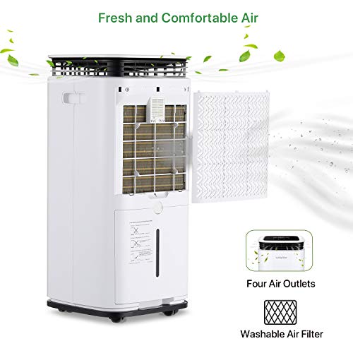 Waykar 70 Pint Dehumidifier for Home Basements Bedroom Garage, Removes 9 Gallons Moisture/Day in Spaces up to 4500 Sq. Ft, with Continuous Drain Hose, 1.18 Gallons Water Tank and Four Air Outlets
