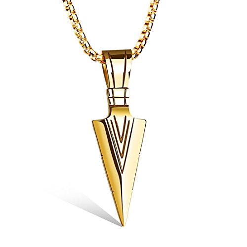 Mens Stainless Steel Arrowhead Pendant Necklace Oxidized Black with 21.3 Inches alloy necklace (Gold)