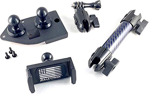 Dash Mount Cell Phone Holder for Jeep Wrangler JL and JT (2018+) with 2 Mounts for GoPro Camera and GPS Navigation with iPhone and Android Smartphone - Features Metal Base/Carbon Fiber Kevlar Arm