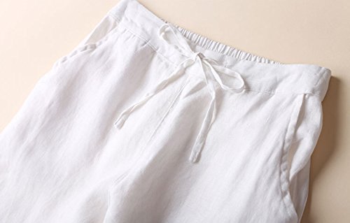 Yimoon Women's Summer Lightweight Casual Linen Elastic Waist Tapered Pants Harem Pants (White, Medium)