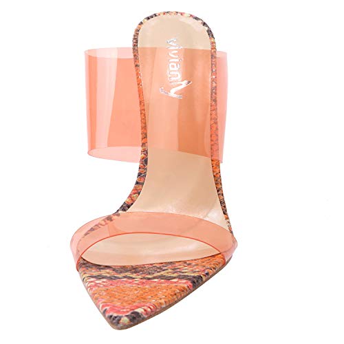 vivianly Womens Sexy Clear High Heels Transparent Strap Pointed Toe Mules Sandals Stiletto Heel Slip on Dress Shoes