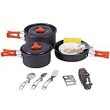 REDCAMP 18 PCS Camping Cookware Mess Kit, Backpacking Cooking Set for 2-3 Persons, Anodized Aluminum, Compact Lightweight Camping Pots and Pans Set
