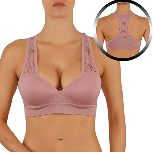 ROUGHRIVER Women's Yoga Crop Top Sports Bra with NOT Removable Adding Volume Pads Breathable Race Back