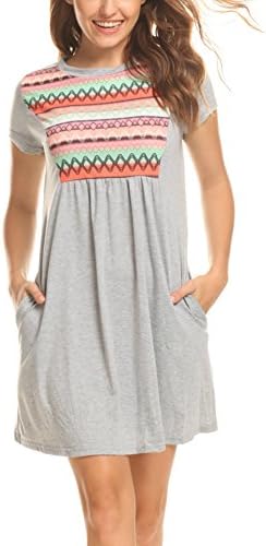 Women Summer Party Loose Printing Beach Dress Short Pink Dress Plus Size Summer Dresses S-3XL (3XL:Bust46.37", Grey)