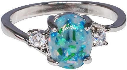 Haluoo Opal Rings Women's 925 Sterling Silver Ring Oval Cut Fire Opal Diamond Wedding Engagement Ring Band for Birthday Party Valentines Day Mother Day