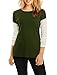 Allegra K Women Color Block Side-Slit Paneled Slim Fit Ribbed Top Green M