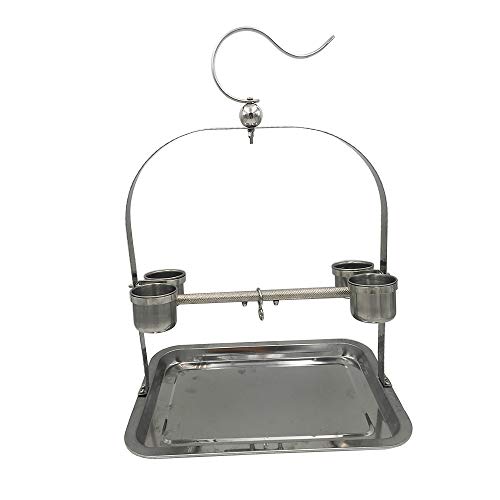 Borange Parrots Playstand Bird Playground Stainless Bird Perch Stand Bird Swing Exercise Playgym with Feeder Cups for Electus Cockatoo Parakeet Conure Cockatiel Cage Accessories Exercise Toy - Thumbnail 5