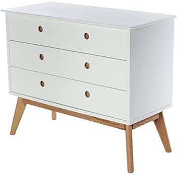 Charles Jacobs Retro 3 Chest Drawers Solid Oak Wood Legs White