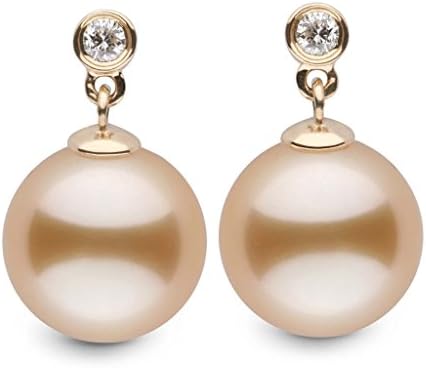 Brilliant Collection Golden South Sea 10.0-11.0 mm Cultured Pearl &amp; Diamond Dangle Earrings - 14K Yellow Gold