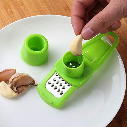 Multipurpose Grater for Ginger or Garlic - Stainless Steel Mincer and Crusher with Silicone Roller Peeler Tube Set - Professional Grade, Easy Squeeze,Dishwasher safe, Rust-proof,Easy Clean