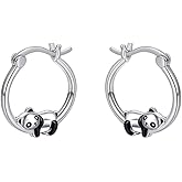 Hypoallergenic Panda Small Hoop Earrings for Women Little Cute Sterling Silver Plated Black Enamel Animal Huggie Hoops for Sensitive Ear Fashion Jewelry Daughter Gift