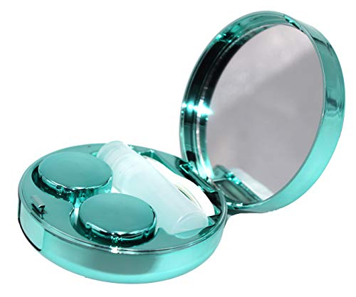 Cute Fashion Contact Lens Case,Portable Travel Glitter Luxury Bling Stars Liquid Quicksand Contact Lens Cases Eye Care Set(Green-1)
