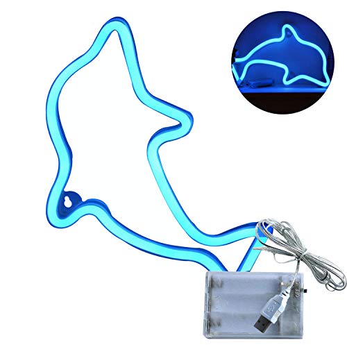 XIYUNTE Dolphin Neon Light Sign - LED Animal Neon Signs Battery and USB Operated Wall Decor Blue Signs Neon Lamps Bedside Table Lamps Light up Children's Bedroom,Indoor Decor for Christmas,Wedding - Thumbnail 2