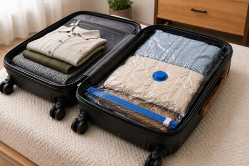 Kit 10 Sacos a Vácuo 50x60 Resistente com Bomba Manual Reutilizável Proteção Contra Poeira e Odores Economia de Espaço para Roupas e Viagem