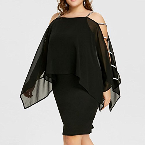 Plus Size Chiffon Dress,Clearance! AgrinTol Womens Solid Ladder Cut Overlay Asymmetric Strapless Mini Dress (XL, Black)