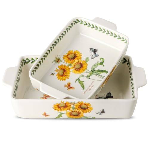 Howise Ceramic Baking Casserole Dish with Handles, Large 8x13 inch & 6x10 inch Pan and Middle Baking Pan - Porcelain Serving Bakeware Set (Sunflower)