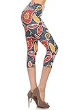 Leggings Depot Women's Popular Capri Cropped REGULAR and PLUS Printed High Waist Leggings Batch2 (Regular (Size 0-12), Playful Florals)