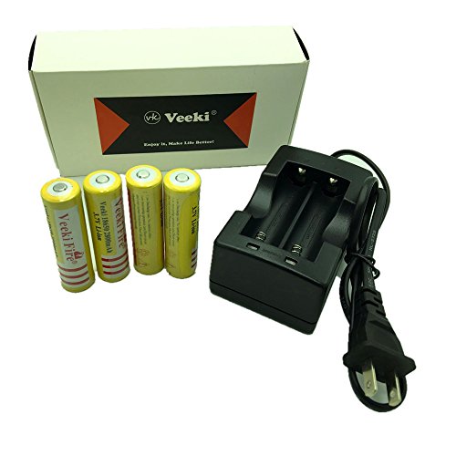 Veeki 3.7V 2800mAH Rechargeable Li-ion Battery with 18650 Plug Charger - 4 Pieces and Charger