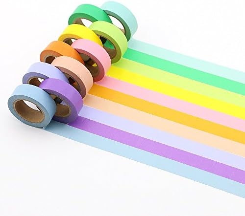 Three Leaves Washi Tape set 10 rolls Pastel Collection | Creamy Pastel Full Colored Tapes in Rainbow Colors