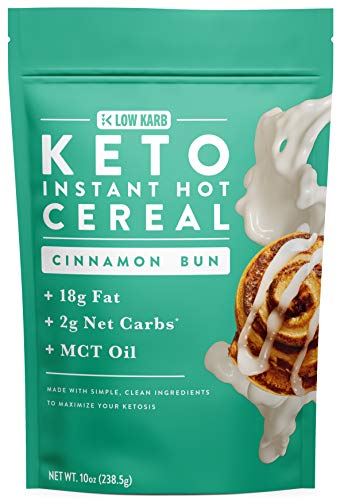 Keto Instant Hot Breakfast Cereal Cinnamon Bun with MCT Oil - 2g Net Carbs - Perfect Keto Diet Macros - Moderate Protein, High Fat - 10oz