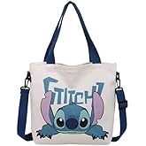 AGOODTO Cute Cartoon Stitch Tote Bag – Kawaii Style Reusable Shoulder Bag – Adorable Lightweight Canvas Tote for Women
