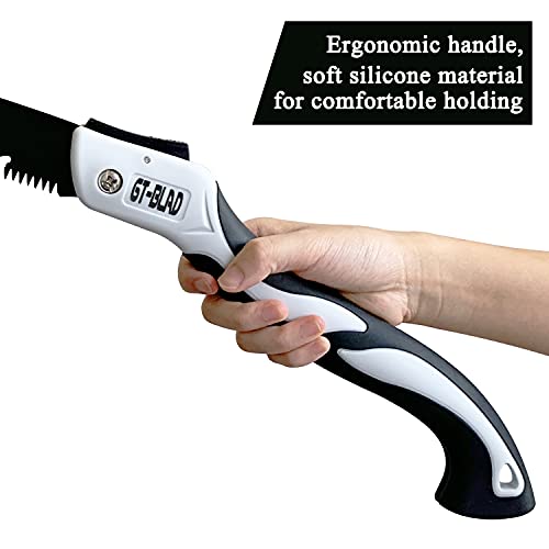 Folding Hand Saw 10 Inches Comes With a Replaceable Blade, Compact Design Hand Saw For Trees For Camping, Pruning Saw With Hard Teeth, Quality Sk-5 Steel (black and white)