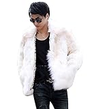 Zicac Men's Long Sleeve Faux Fur Jacket Hook & Eye Closed Luxury Coat Parka (L White)