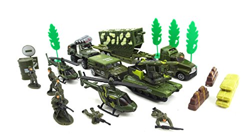 Action Figure Military Play Set With Army Trucks Army Tank Helicopter Complete Die Cast Metal Play Set