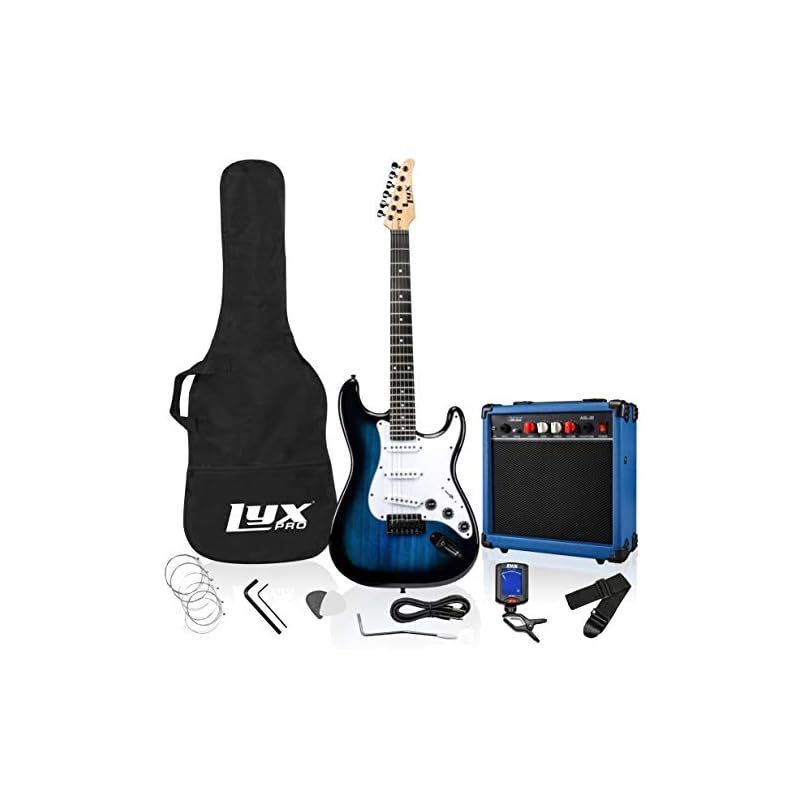 LyxPro 39 inch Electric Guitar Kit Bundle with 20w Amplifier, All Accessories, Digital Clip On