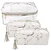 Marble Cosmetic Bag for Women 3PCS Set by NATURE Ann Lady Toiletry Bags Set Portable Storage Bag Waterproof Handbag Travel Organizer Makeup Case (Transparent+White-Marble)
