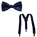 HDE Kid Boys Adjustable Y Back Clip Suspenders Matching Pre Tied Bowtie Set (Navy)
