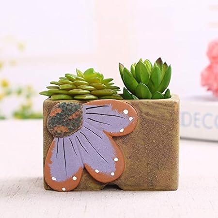 Amazon Com Orange Yellow Flower Square Green Plant Ceramic Tall