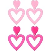 Pink Heart Hoop Earrings Double Heart Dangle Earrings for Women Hollow Red Heart Statement Earrings Studs Valentine'S Day Gift