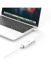LENTION USB C a 3 puertos USB Hub + RJ45 Ethernet LAN adaptador compatible Apple MacBook Pro 13 15 (Thunderbolt 3 Port), MacBook 12, Chromebook, Surface Go, más (blanco)