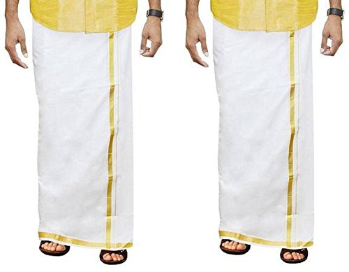 Men's Silk Dhoti Mundu/Veshti/Lungi, Mundu, Veshti (002_White)