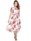 Zeagoo Women's Short Sleeve Floral Printed High Waist Loose Midi Dress With Pockets