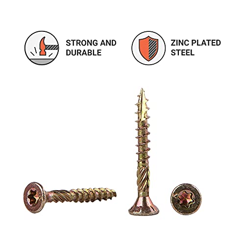 300 Stück gelb verzinkter Stahl 3,5 x 45 mm Holzschrauben Torx Kopf Typ 17 Senkkopf Spanplattenschrauben (300, 3,5 x 45… – Bild 3