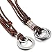 MOWOM Silver Tone Brown Alloy Genuine Leather Pendant Necklace Double Ring Adjustable