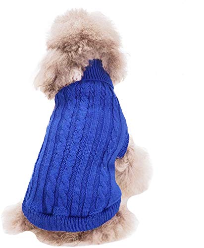 FAMI Dog Clothes Dogs Sweater Soft Puppies Clothing Winter Puppy Sweaters Warm Outfit for Dogs Small XS S Cat Apparel (DarkBlue,Large)