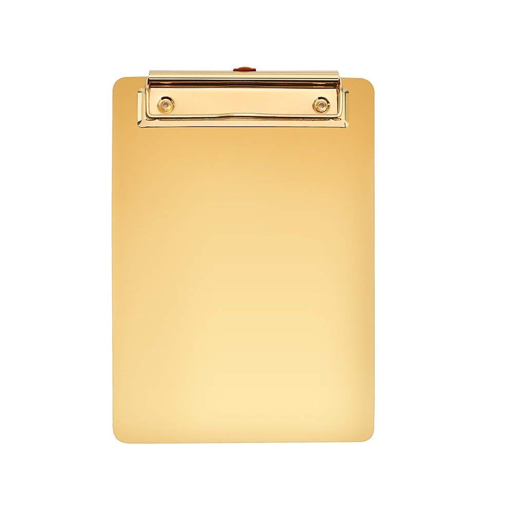 A4 Clipboard Gold Stainless Steel Metal Legal Pad Menu Writing Pad Office Organiser with Hanging Hole by NEWBEER 12.5x8.9inch 19oz
