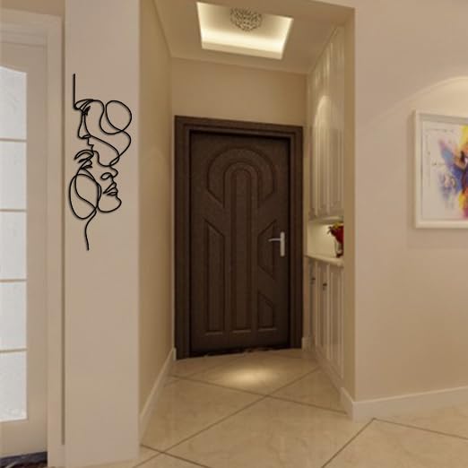 Minimalist Metal Facial Line Wall Sculpture - Abstract Black Wire Geometric Art Hanging Decor for Living Room Bedroom Office (15.8x5.5")