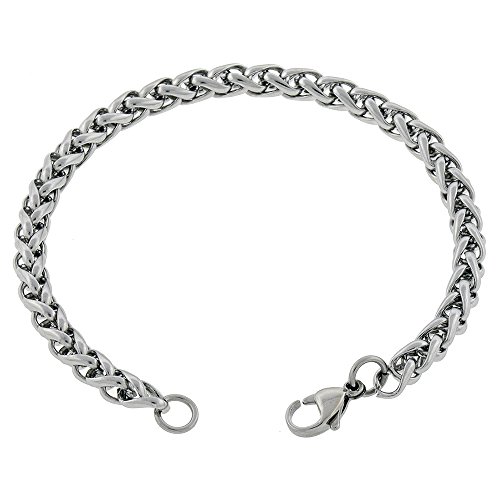 Women's Stainless Steel Anklet 5mm Silver Wheat Braided Chain, 7-14 inches (9 Inches)