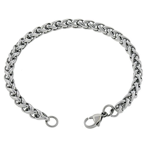 Women's Stainless Steel Anklet 5mm Silver Wheat Braided Chain, 7-14 inches (12 Inches)