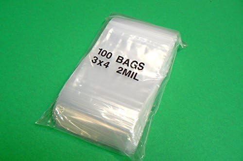 100 Clear Reclosable Zipper Bag (3'' x 4'') - 2 Mil Thick, by Amamax
