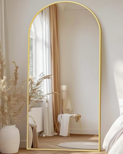 Antok Full Length Standing Mirror, Wall Mirror with Aluminium Alloy Frame and Shatterproof Glass, Curved Floor Mirror for Living Room, Dressing Room