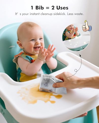 YESIMOM Disposable Bibs 30 Pieces with Feeding Pocket - Disposable Bib Waterproof and Breathable, Ultra Lightweight, Adjustable, Ideal for Babies and Children for Home, Travel and Nursery