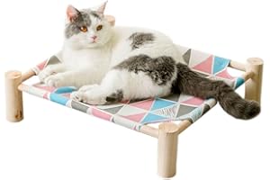 BABYEZZ Cat/Dog Bed,Wooden Pet Hammock Bed,Elevated Breathable Dog Bed, Detachable Portable Indoor/Outdoor Cat Beds&Furniture,Suitable for Kitty,Puppy,Bunny and Small Animal(Color Triangle)